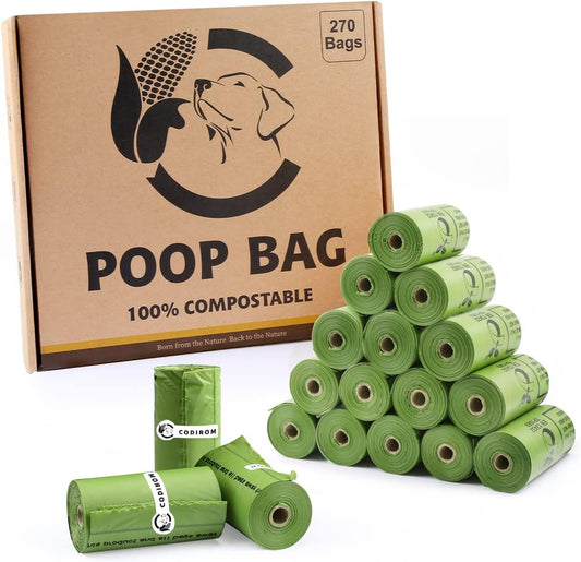 Certified Home Compostable Dog Poop Bags, 270 Plant Based Bags (18 Rolls)