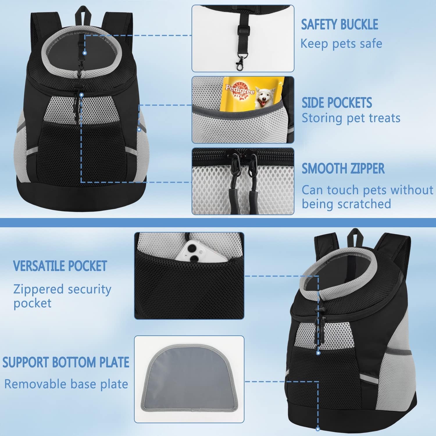 Dog Backpack Carrier - Lightweight & Breathable for Small Dogs (2-7 Lbs), Black