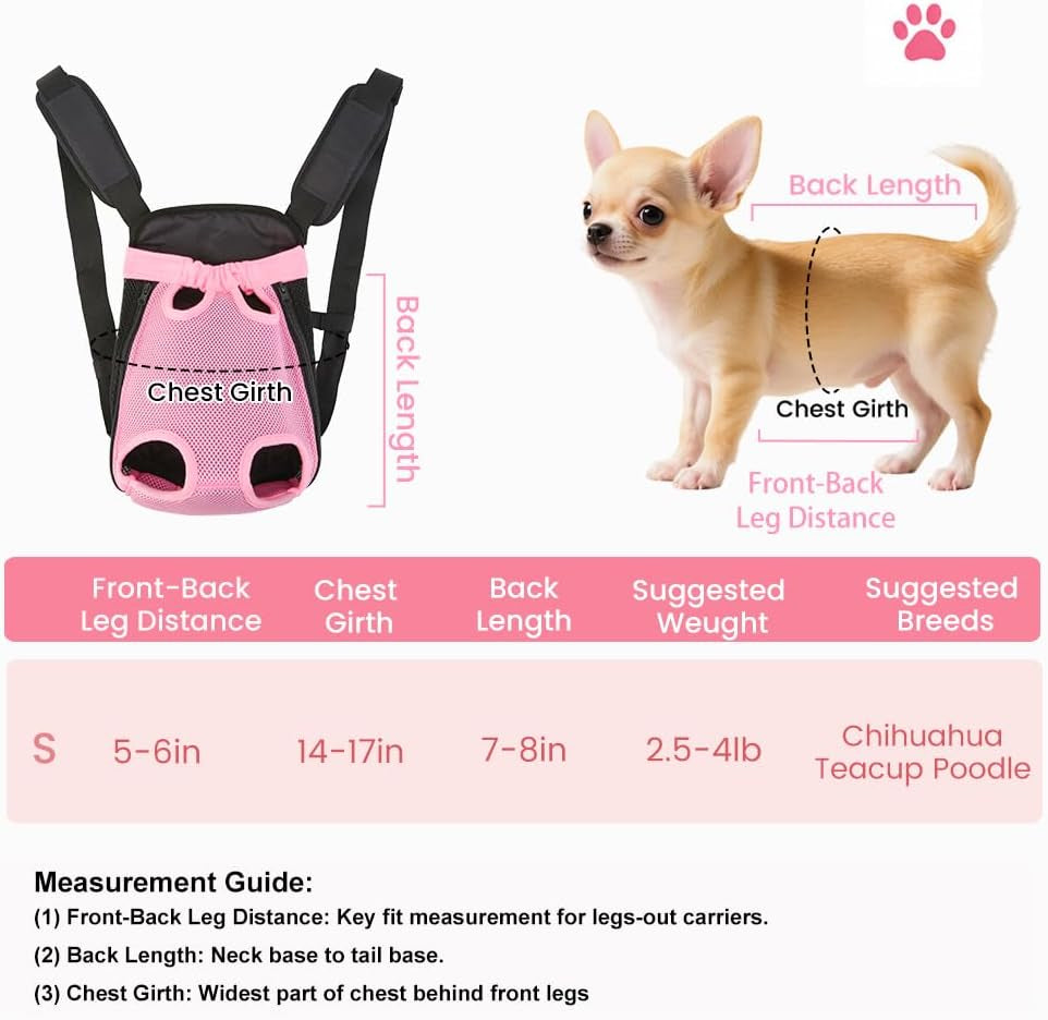 Dog Cat Backpack Carrier, Adjustable for Small Medium Dogs, Front Chest Pet Carriers, Puppy Sling, Holder Papoose for Cat Body【Small Size】