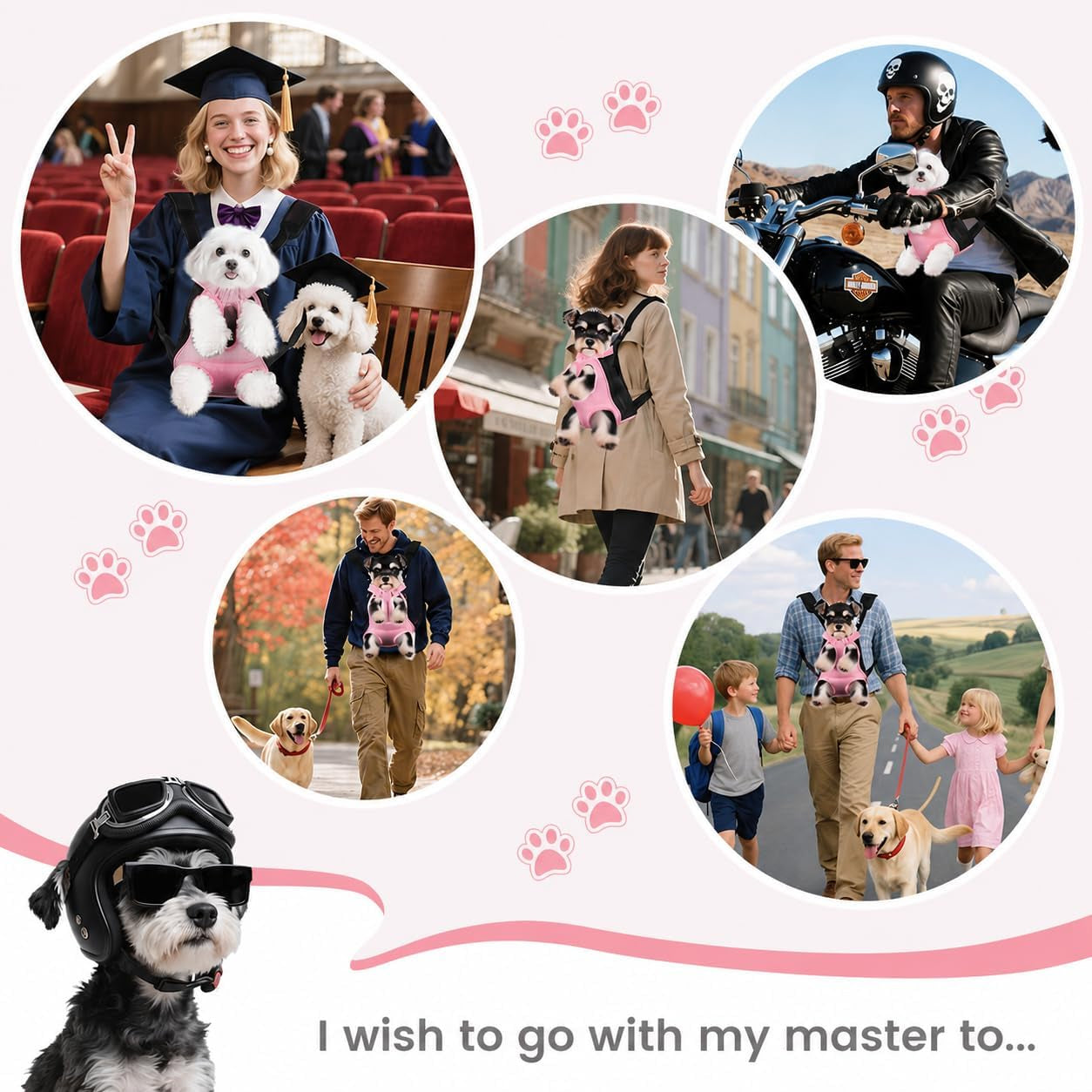 Dog Cat Backpack Carrier, Adjustable for Small Medium Dogs, Front Chest Pet Carriers, Puppy Sling, Holder Papoose for Cat Body【Small Size】