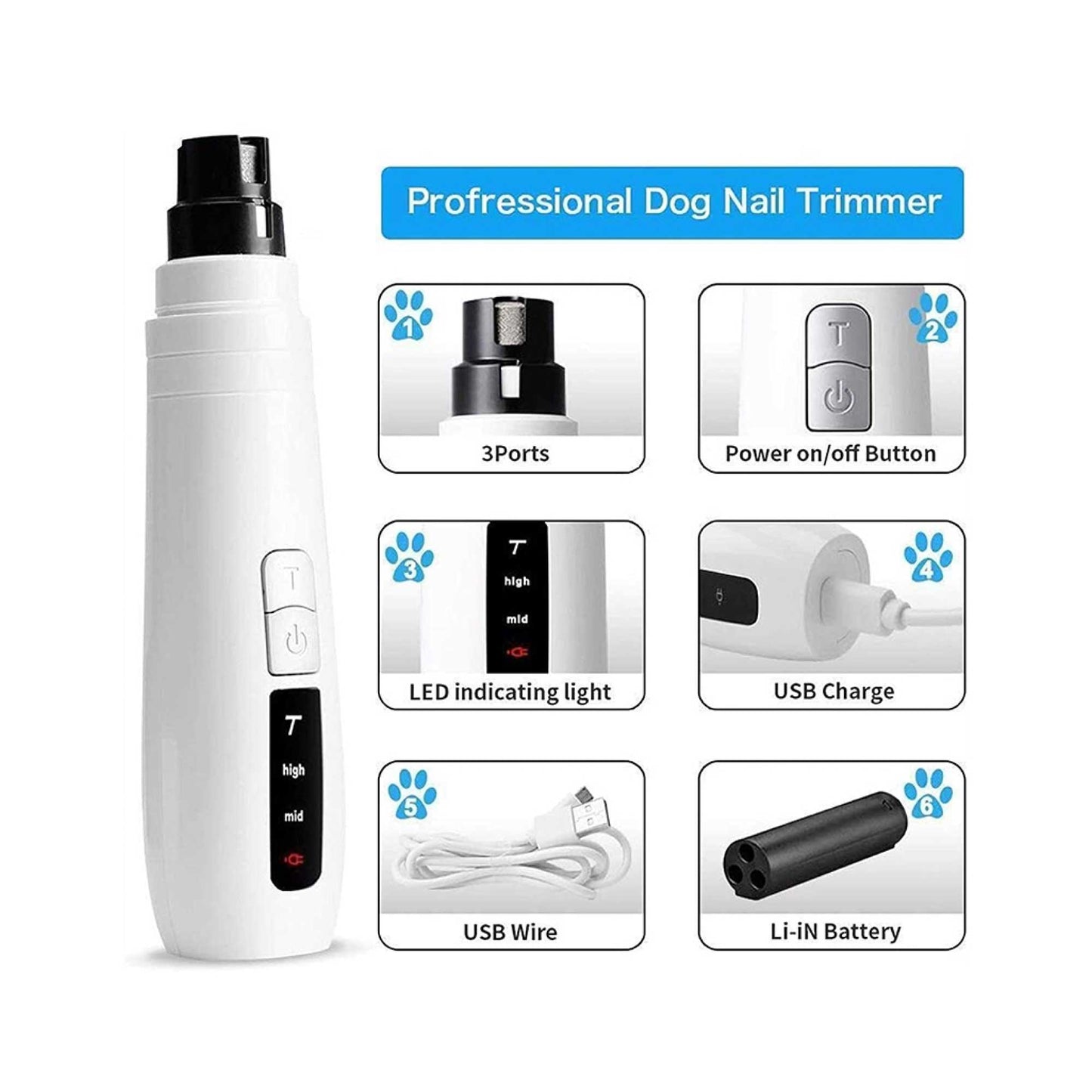 Ultimate Pet Nail Grinder - Electric Trimmer for Dogs & Cats with Turbo Rechargeable Power