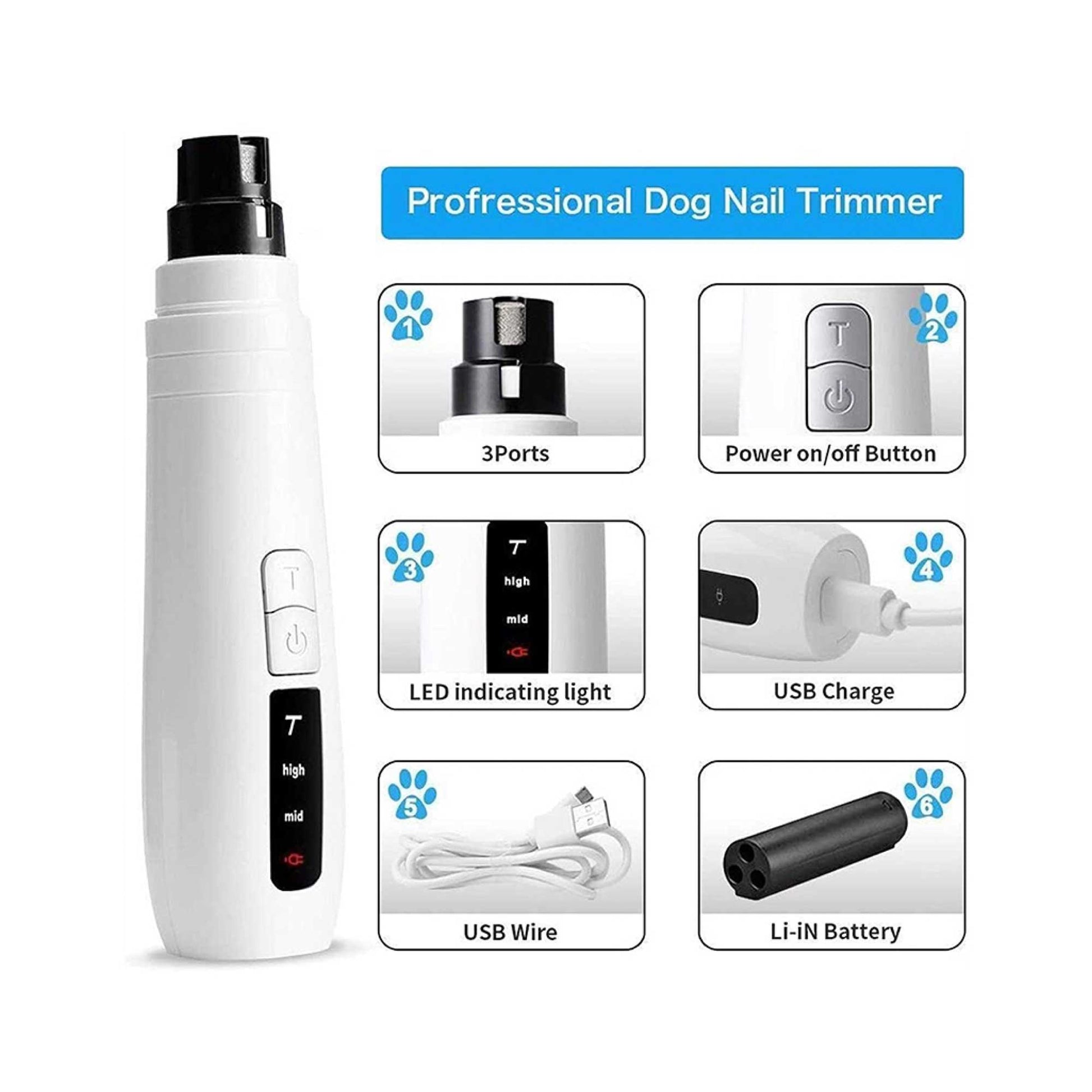 Ultimate Pet Nail Grinder - Electric Trimmer for Dogs & Cats with Turbo Rechargeable Power