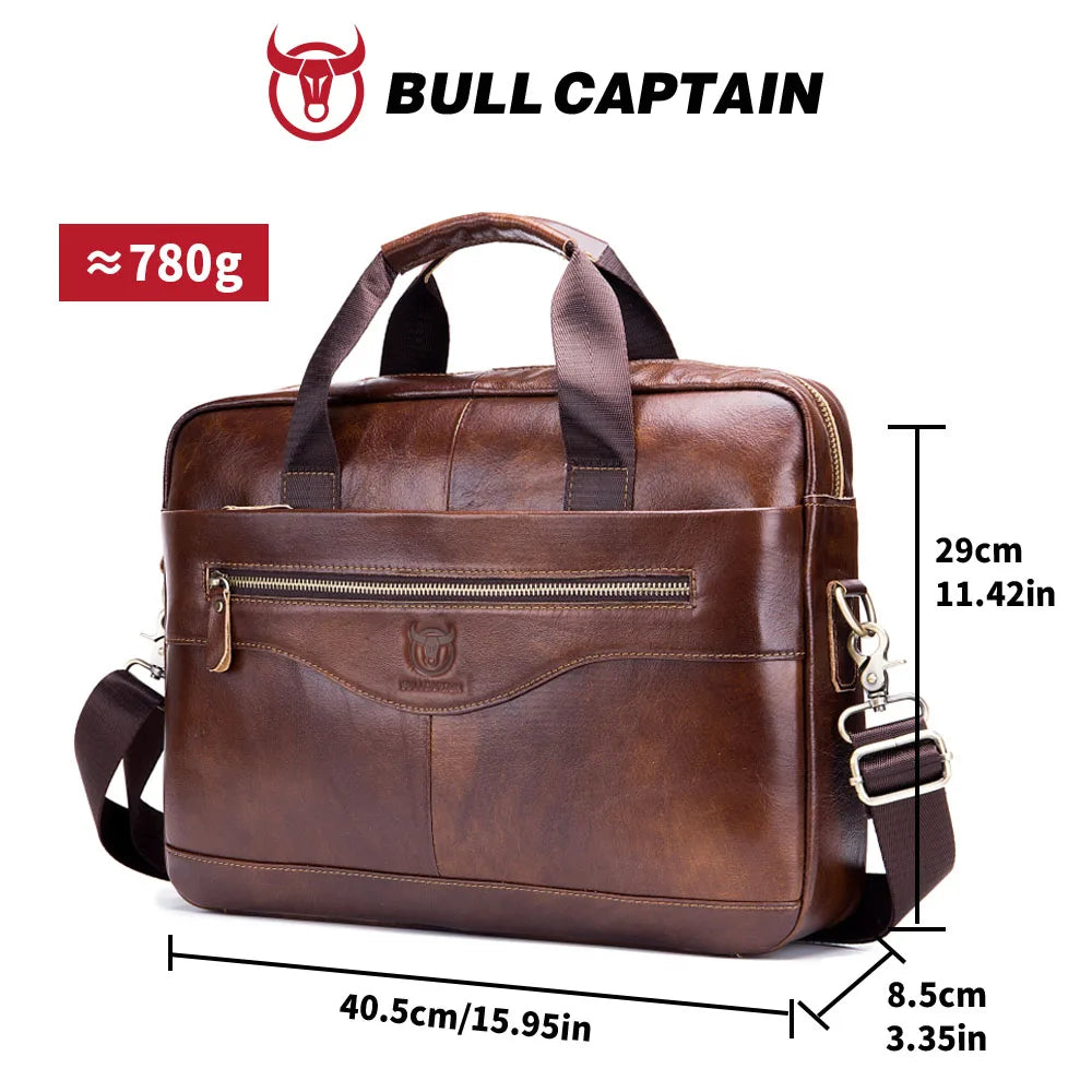BULLCAPTAIN Briefcase Shoulder Messenger Bags Men's Genuine Leather 14-inch Laptop Bag's Men's Briefcase Office Business Handbag