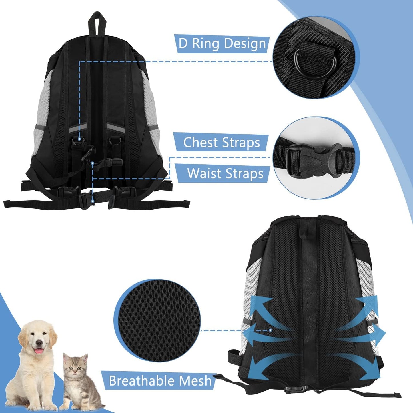 Dog Backpack Carrier - Lightweight & Breathable for Small Dogs (2-7 Lbs), Black