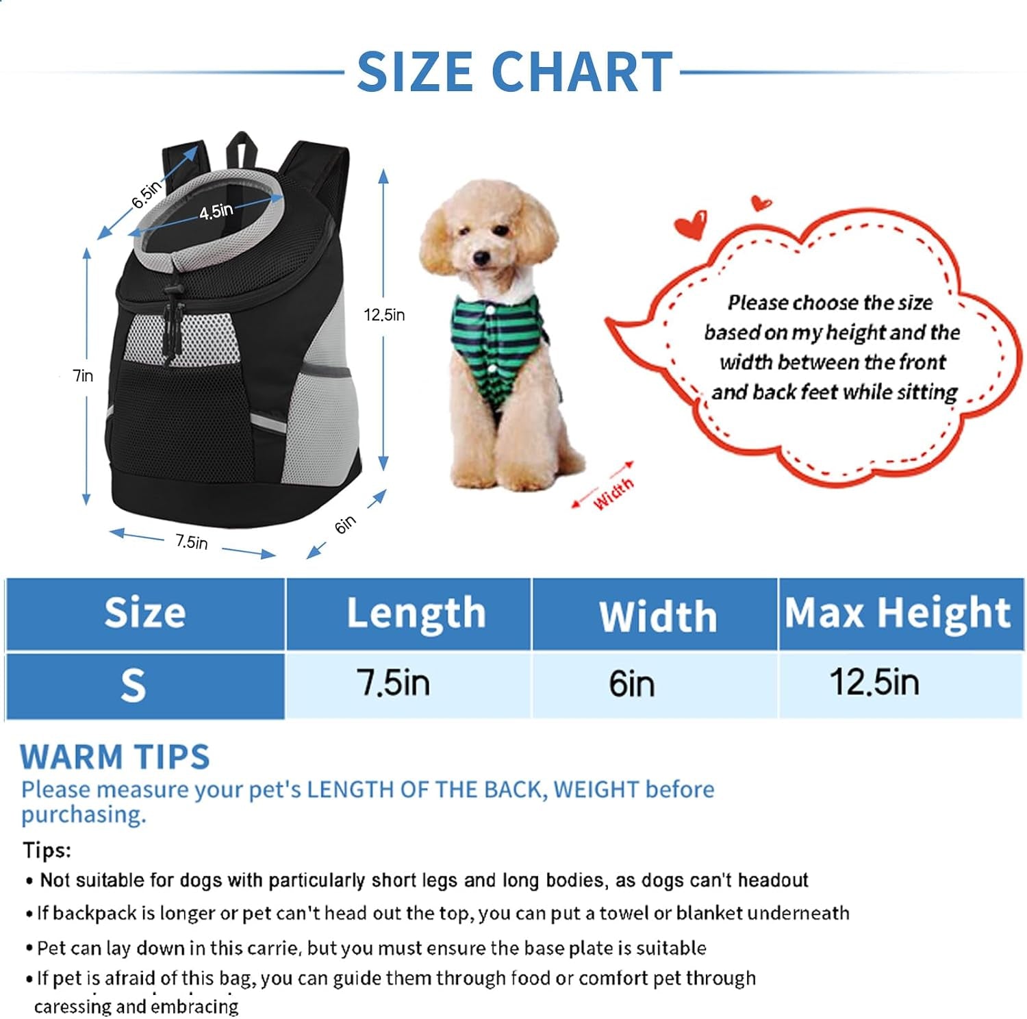 Dog Backpack Carrier - Lightweight & Breathable for Small Dogs (2-7 Lbs), Black