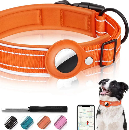 Reflective Airtag Dog Collar, Heavy Duty Dog Collar with Adjustable Airtag Holder Case Accessories for Large Dogs