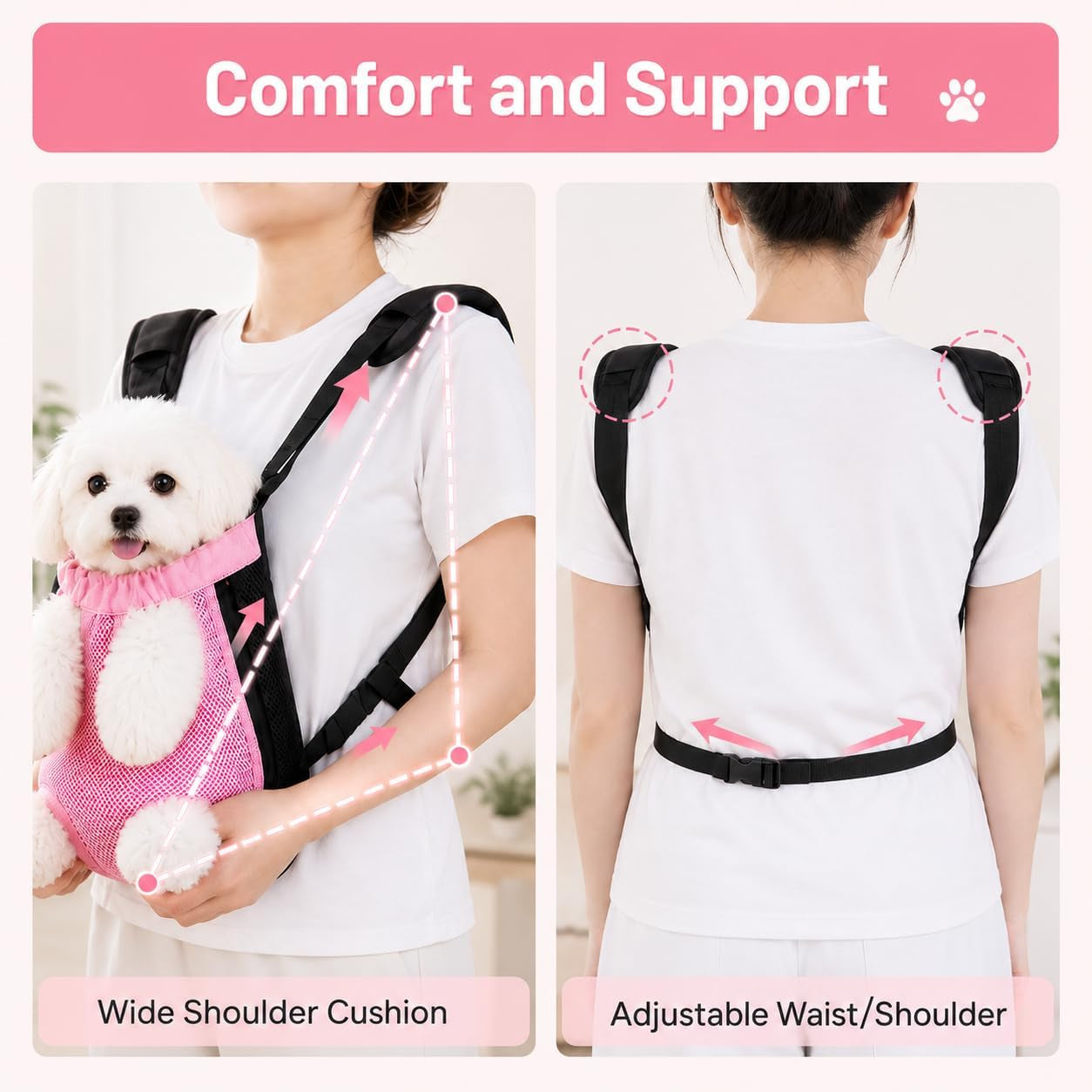 Dog Cat Backpack Carrier, Adjustable for Small Medium Dogs, Front Chest Pet Carriers, Puppy Sling, Holder Papoose for Cat Body【Small Size】