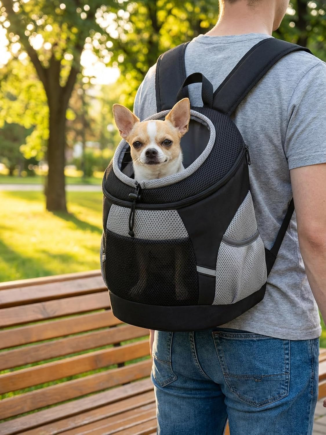 Dog Backpack Carrier - Lightweight & Breathable for Small Dogs (2-7 Lbs), Black
