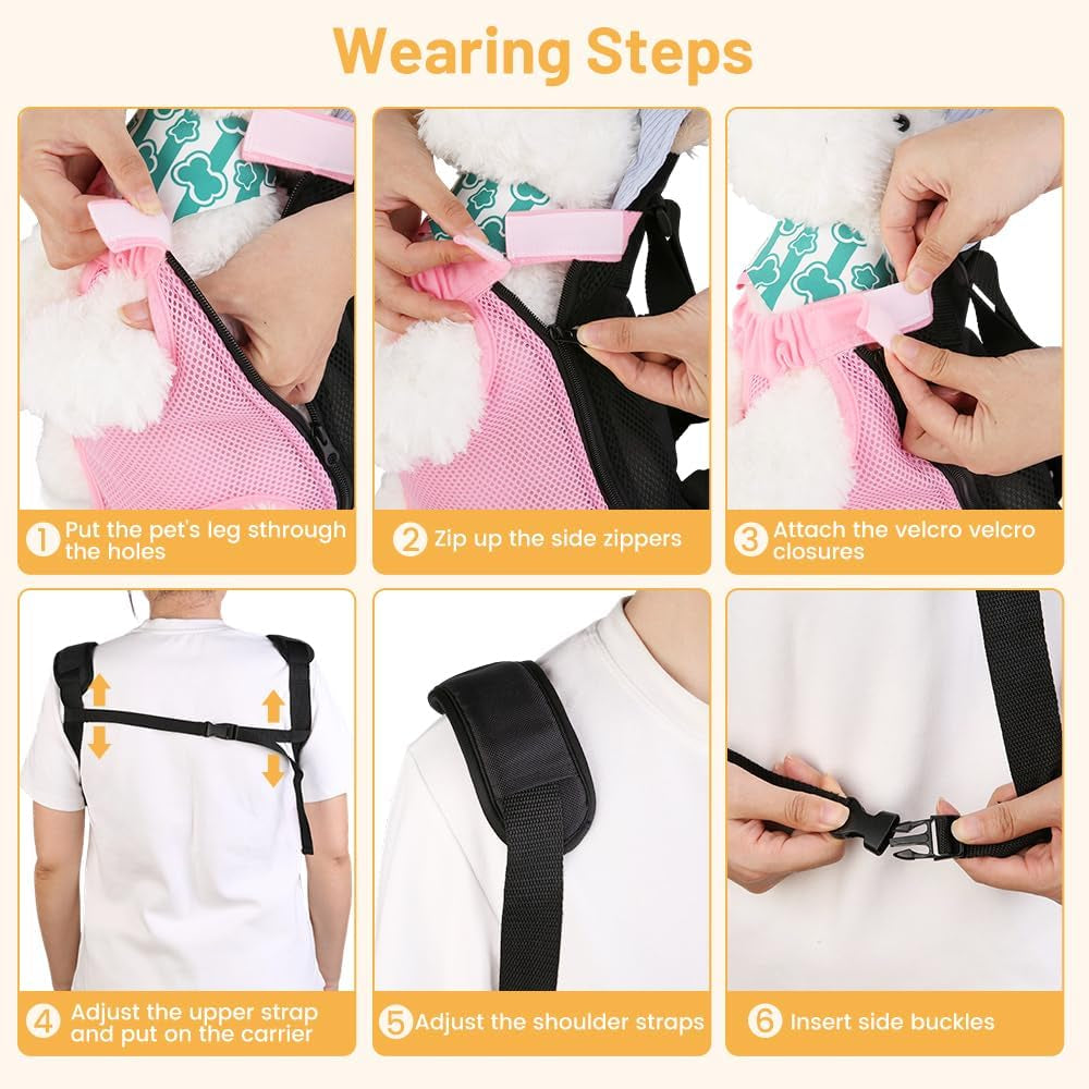 Dog Cat Backpack Carrier, Adjustable for Small Medium Dogs, Front Chest Pet Carriers, Puppy Sling, Holder Papoose for Cat Body【Small Size】